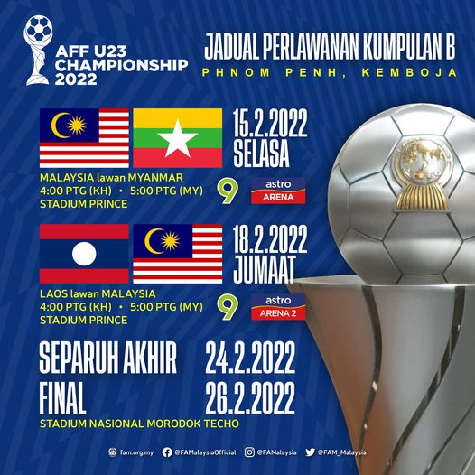 Jadual Perlawanan Skuad Harimau Malaya B-23 Pada Kejuaraan B-23 AFF 2022
